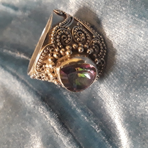 Mystic topaz Bali design Sterling silver teardrop ring sz 5.75 - Picture 6 of 12